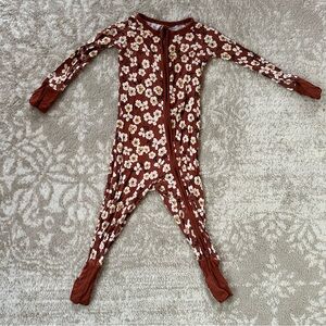 Little Sleepies Floral Kids Footie in Brown and White